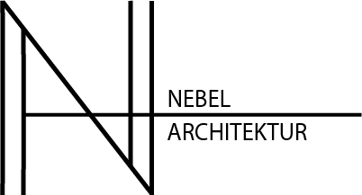 Logo Nebel Architektur Logo von Nebel Architektur, bestehend aus stilisierten Buchstaben und Linien.
